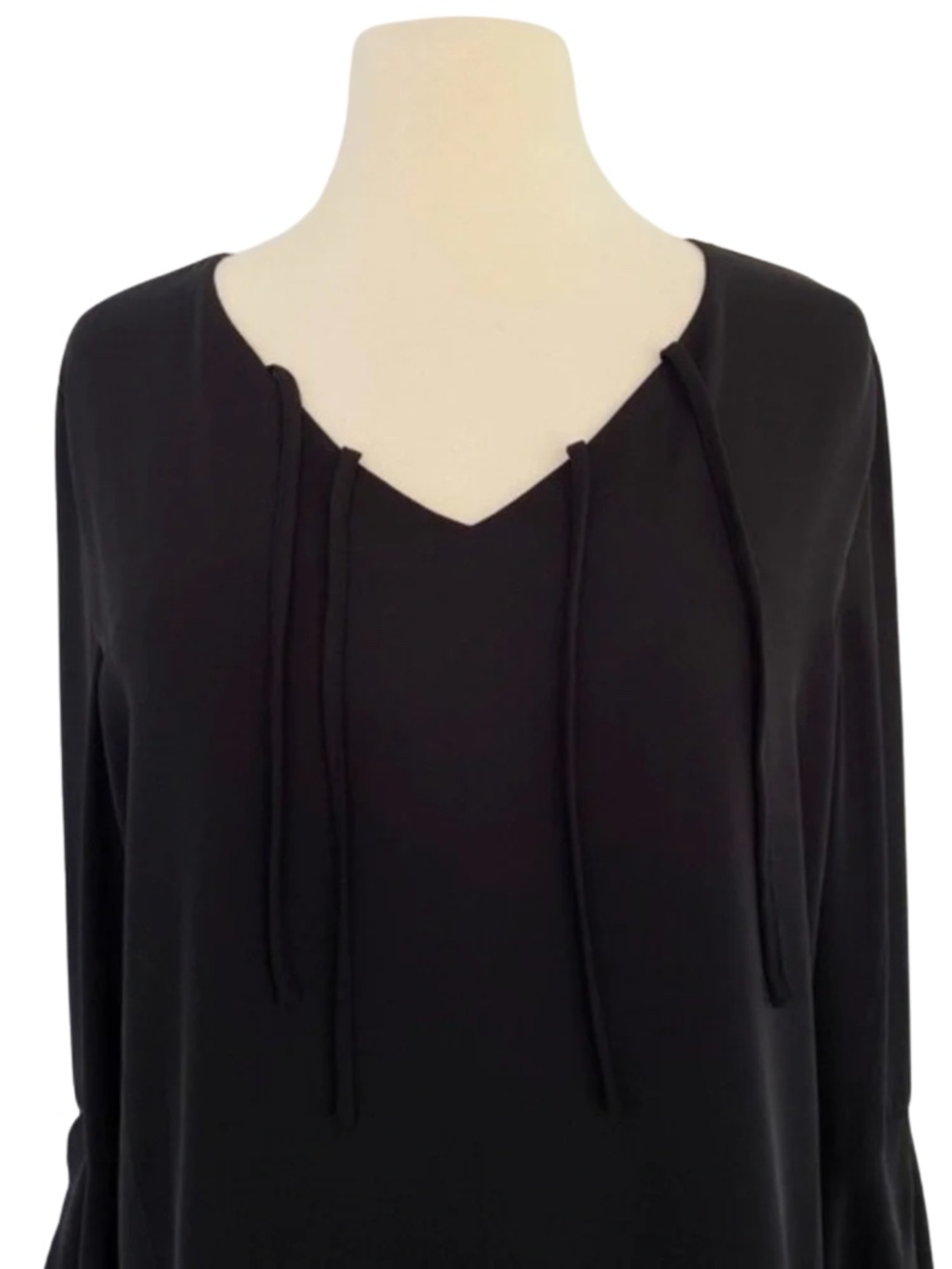 (13) Carmen Marc Valvo V Neck Split Bell Sleeve Blouse Black Medium - Picture 6 of 11